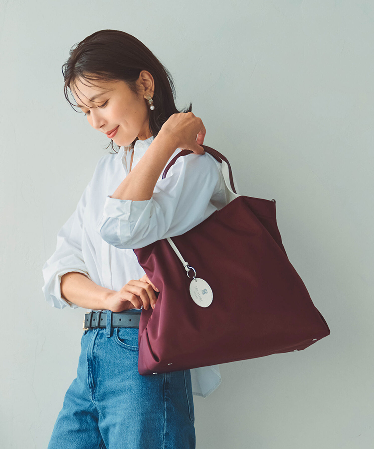 TOPKAPI BREATH「【TREASURE TOPKAPI】ストライプハンドル ナイロン 2way トートバッグ A4対応」|トートバッグ|ダークワイン