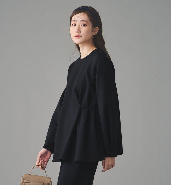 UNITED ARROWS「SPONGY クルーネック ギャザー ブラウス」|シャツ・ブラウス|NAVY