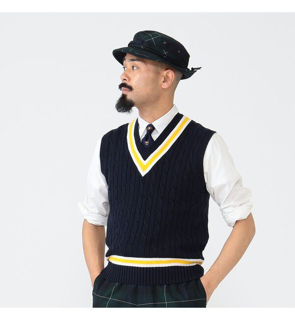 BEAMS PLUS「 ALAN PAINE / 別注 Cotton Criket Vest」|ニット・セーター|DK.NAVY