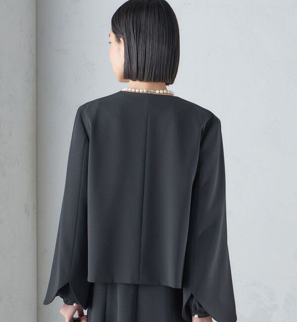 SHIPS for women「〈手洗い可能〉ブラック フォーマル フレア スリーブ ジャケット ◇」|ノーカラージャケット|