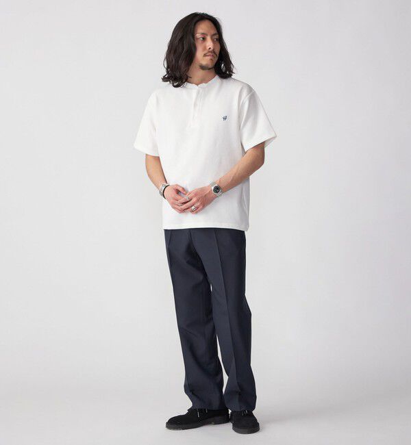 SHIPS「【WEB限定】SHIPS: ワンポイント ロゴ バーズアイ ヘンリーネック Tシャツ 24SS」|Tシャツ・カットソー|