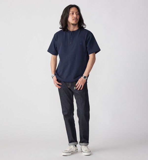 SHIPS「【WEB限定】SHIPS: ワンポイント ロゴ バーズアイ ヘンリーネック Tシャツ 24SS」|Tシャツ・カットソー|