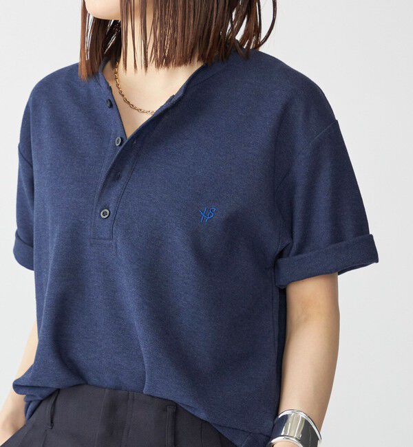 SHIPS「【WEB限定】SHIPS: メランジ カノコ ヘンリーネック Tシャツ (半袖)」|Tシャツ・カットソー|ネイビー