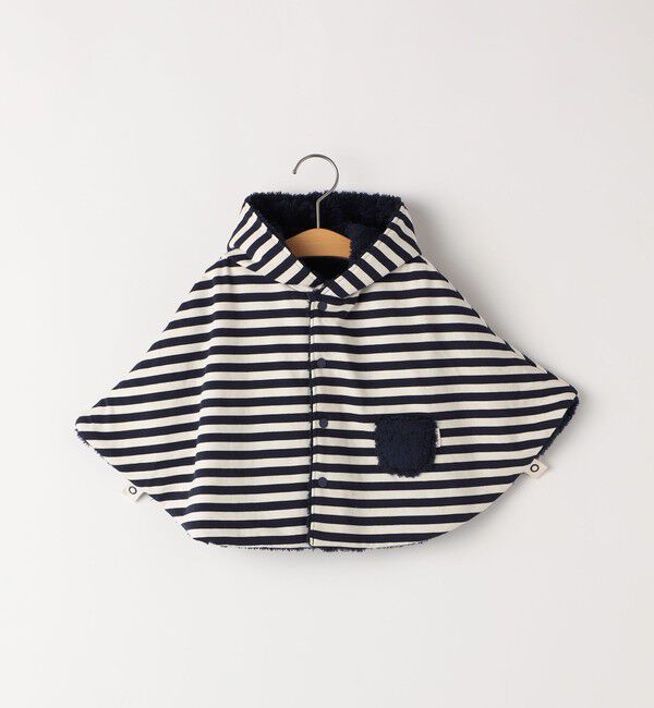 SHIPS KIDS「SHIPS KIDS:ベビー ボーダー リバーシブル ボア ポンチョ」|ポンチョ・ケープ|ネイビー