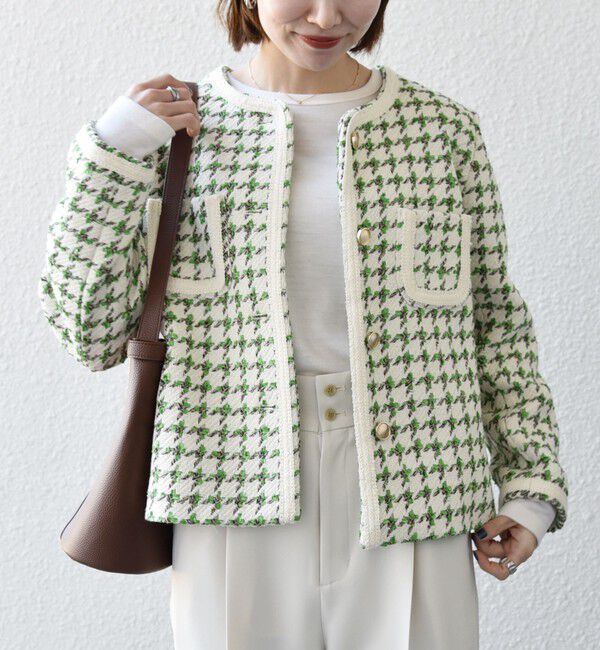 SHIPS any「SHIPS any: ツイード  パイピング ノーカラー ジャケット」|ノーカラージャケット|