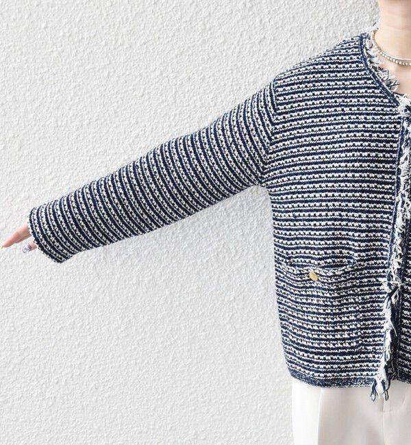 SHIPS any「SHIPS any:〈手洗い可能〉ツイード ライク フリンジ ニット ジャケット カーディガン」|カーディガン|