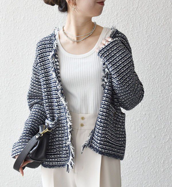 SHIPS any「SHIPS any:〈手洗い可能〉ツイード ライク フリンジ ニット ジャケット カーディガン」|カーディガン|