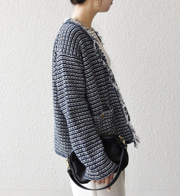 SHIPS any「SHIPS any:〈手洗い可能〉ツイード ライク フリンジ ニット ジャケット カーディガン」|カーディガン|