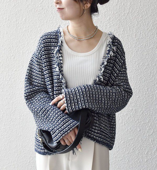 SHIPS any「SHIPS any:〈手洗い可能〉ツイード ライク フリンジ ニット ジャケット カーディガン」|カーディガン|