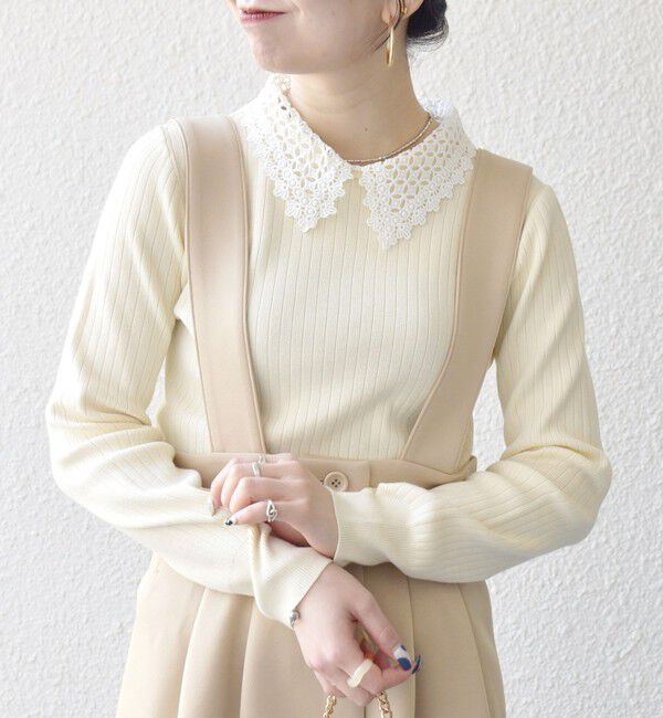 SHIPS any「《一部追加予約》SHIPS any:〈手洗い可能〉2WAY レース カラー リブ ニット プルオーバー」|ニット・セーター|