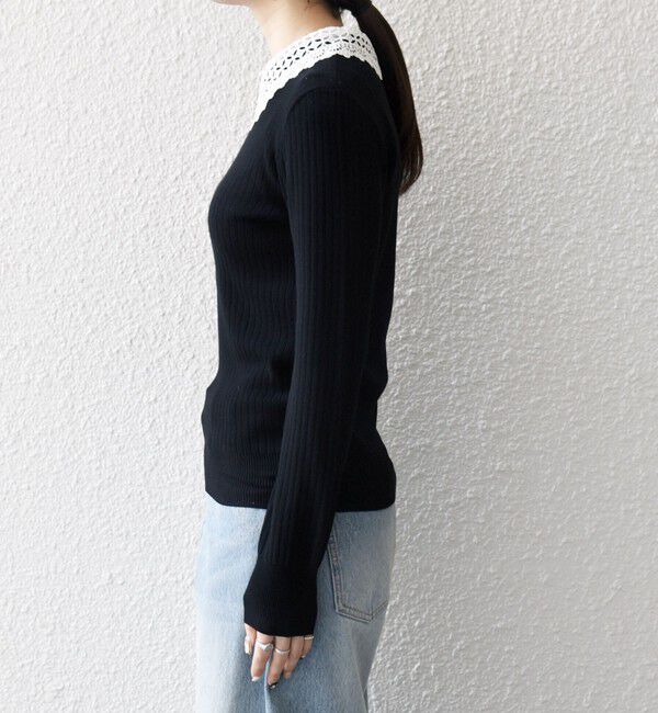 SHIPS any「《一部追加予約》SHIPS any:〈手洗い可能〉2WAY レース カラー リブ ニット プルオーバー」|ニット・セーター|