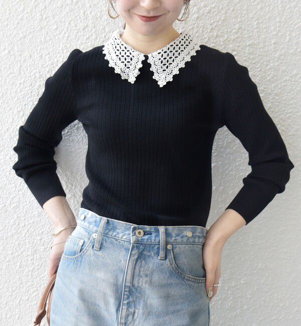 SHIPS any「《一部追加予約》SHIPS any:〈手洗い可能〉2WAY レース カラー リブ ニット プルオーバー」|ニット・セーター|