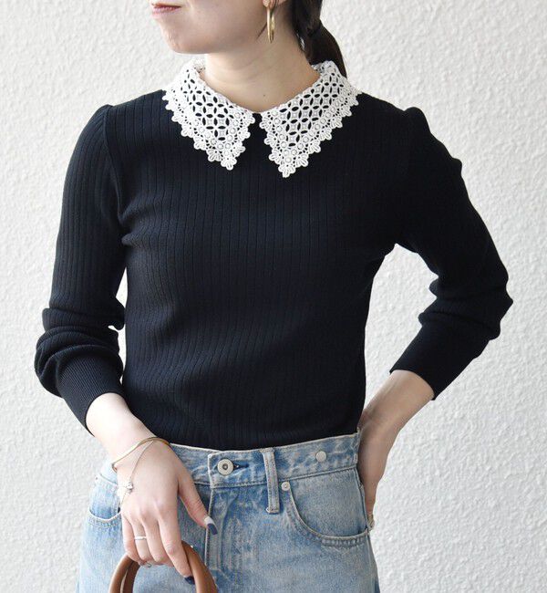 SHIPS any「《一部追加予約》SHIPS any:〈手洗い可能〉2WAY レース カラー リブ ニット プルオーバー」|ニット・セーター|