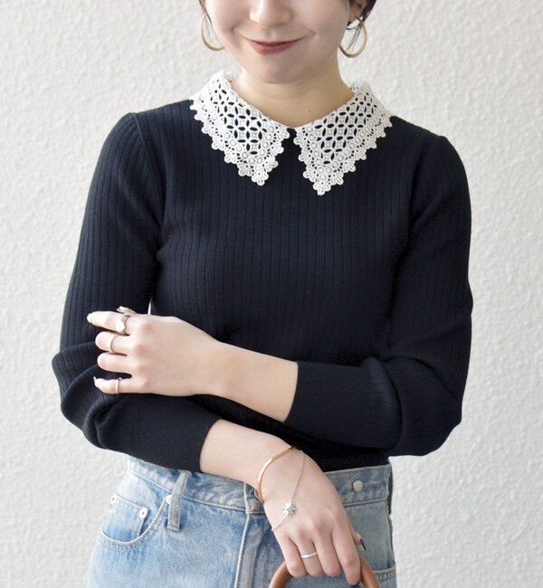 SHIPS any「《一部追加予約》SHIPS any:〈手洗い可能〉2WAY レース カラー リブ ニット プルオーバー」|ニット・セーター|
