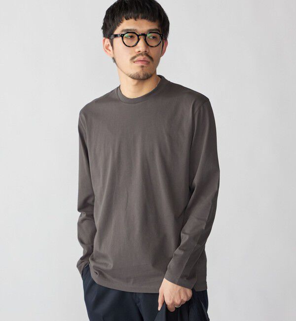 SHIPS「【WEB限定】SHIPS:〈手洗い可能/抗菌/防臭〉シルケット ビズ クルーネック ロングスリーブ」|Tシャツ・カットソー|チャコールグレー