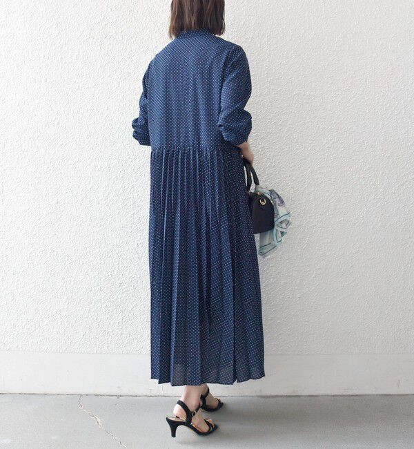 SHIPS any「《予約》SHIPS any:〈手洗い可能〉ドット バンドカラー プリーツ ロング ワンピース」|ワンピース|