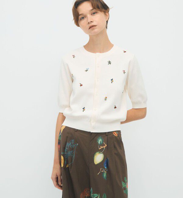 CABaN「GREEN SHOWER エンブロイダリーハーフスリーブカーディガン」|カーディガン|