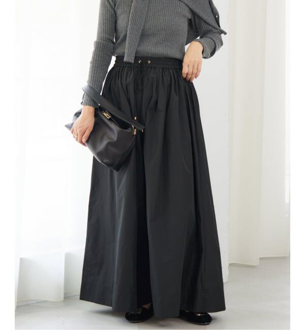 IENA「メモリータフタギャザースカート」|スカート|ブラック