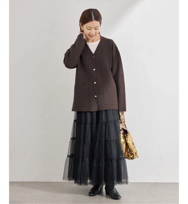 IENA「《追加》ドットボタンVネックカーディガン」|カーディガン|