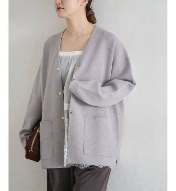 IENA「《追加》ドットボタンVネックカーディガン」|カーディガン|