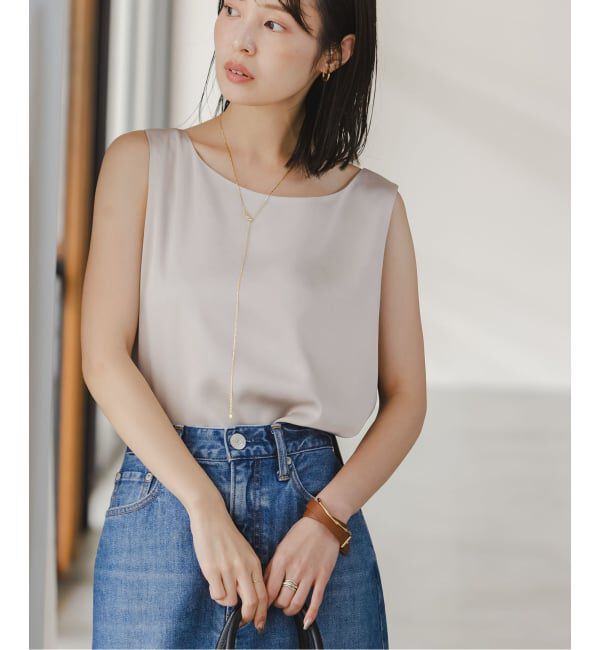 NOBLE「《追加3》【洗える】ルナサテンデコルテ2WAYトップス」|シャツ・ブラウス|