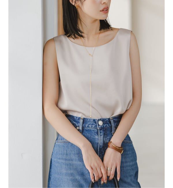 NOBLE「《追加3》【洗える】ルナサテンデコルテ2WAYトップス」|シャツ・ブラウス|