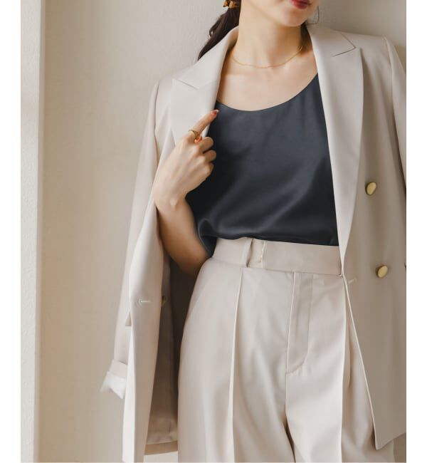 NOBLE「《追加3》【洗える】ルナサテンデコルテ2WAYトップス」|シャツ・ブラウス|