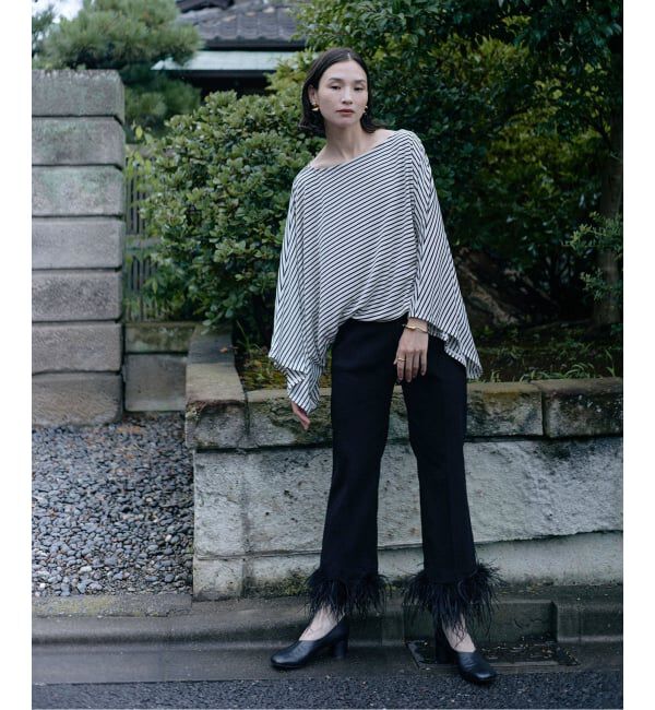 NOBLE「ELENI/エルニ オーストリッチファートリムパンツ」|スラックス|