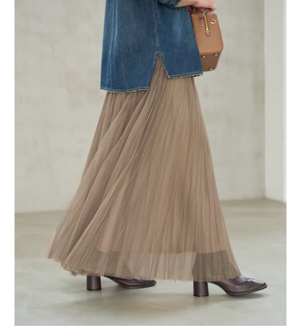 Spick and Span「《追加2》ランダムチュールプリーツスカート」|スカート|