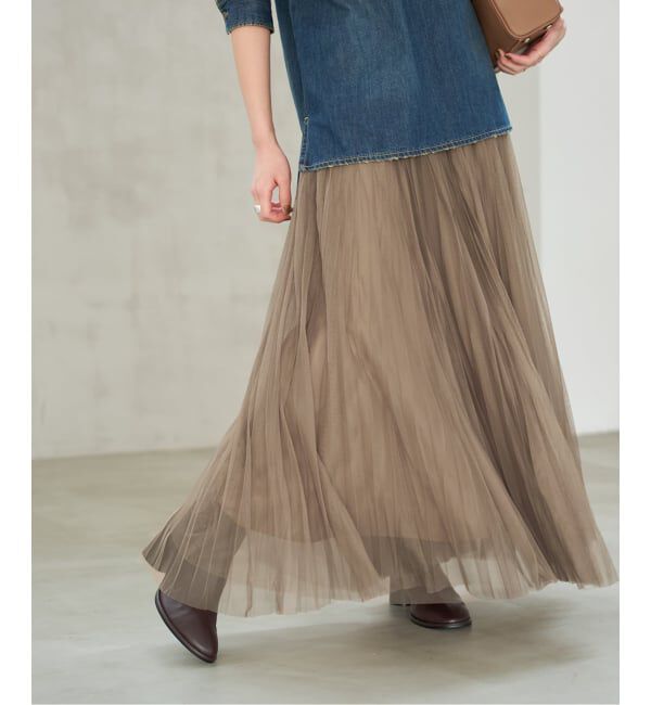 Spick and Span「《追加2》ランダムチュールプリーツスカート」|スカート|