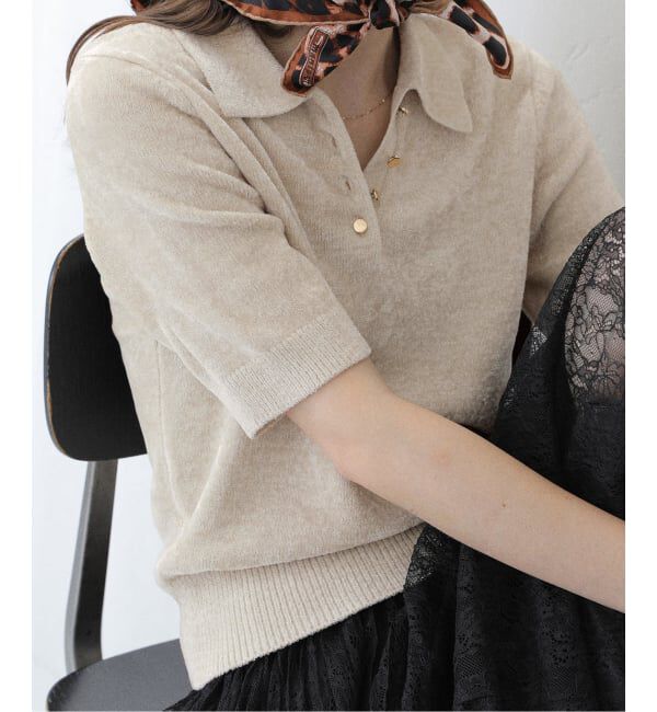  「【洗える】ベロアハーフスリーブニット」|ニット・セーター|