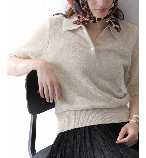  「【洗える】ベロアハーフスリーブニット」|ニット・セーター|