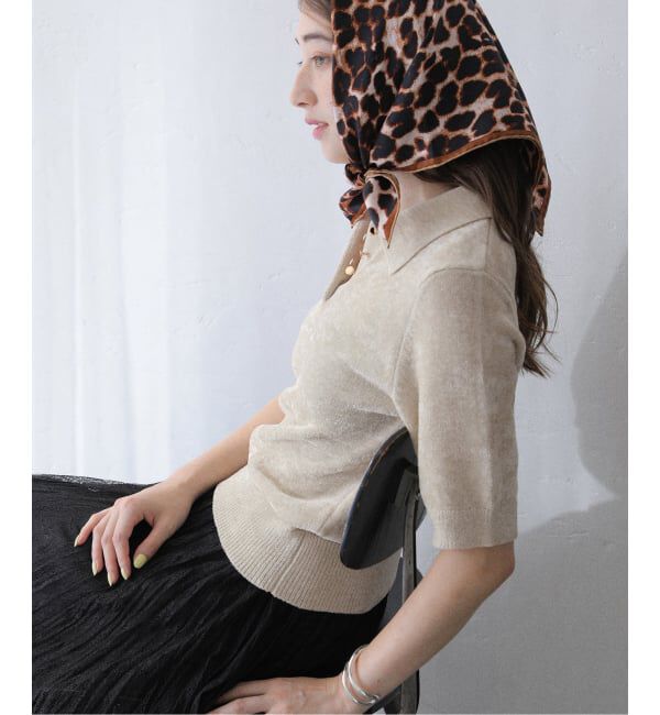  「【洗える】ベロアハーフスリーブニット」|ニット・セーター|