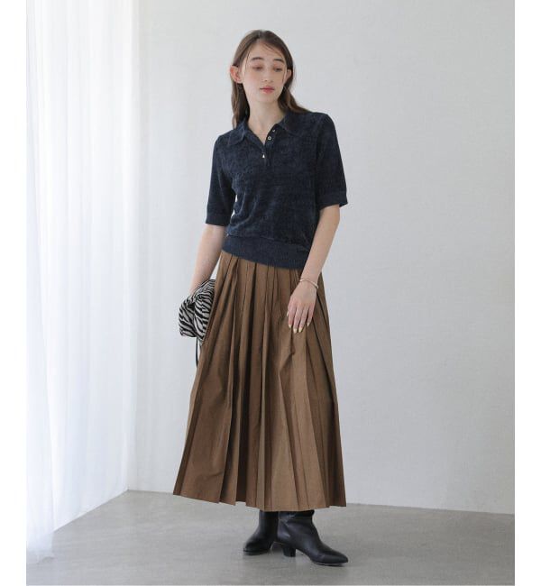  「【洗える】ベロアハーフスリーブニット」|ニット・セーター|