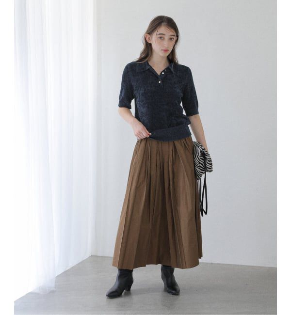  「【洗える】ベロアハーフスリーブニット」|ニット・セーター|