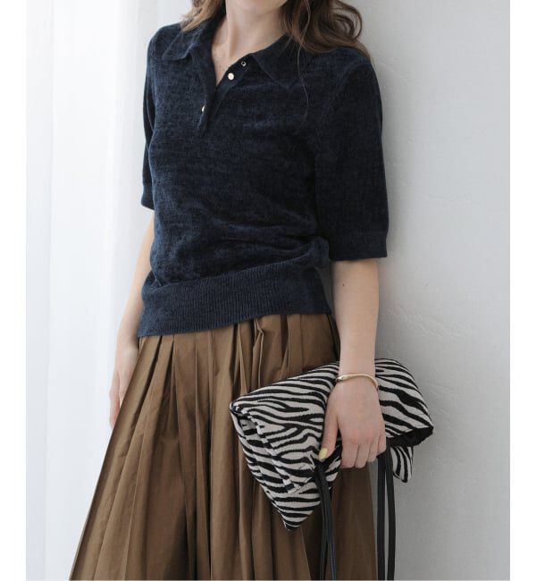  「【洗える】ベロアハーフスリーブニット」|ニット・セーター|