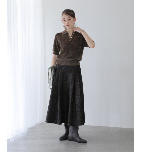  「【洗える】ベロアハーフスリーブニット」|ニット・セーター|