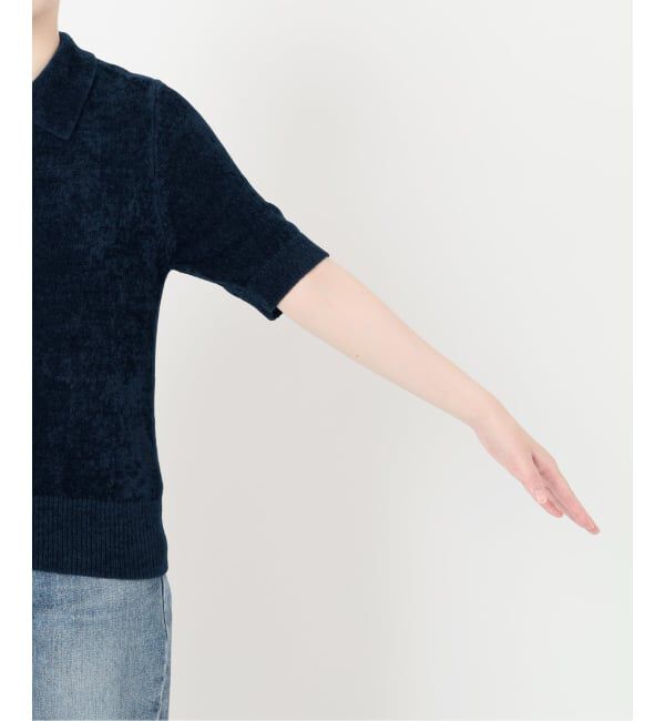  「【洗える】ベロアハーフスリーブニット」|ニット・セーター|