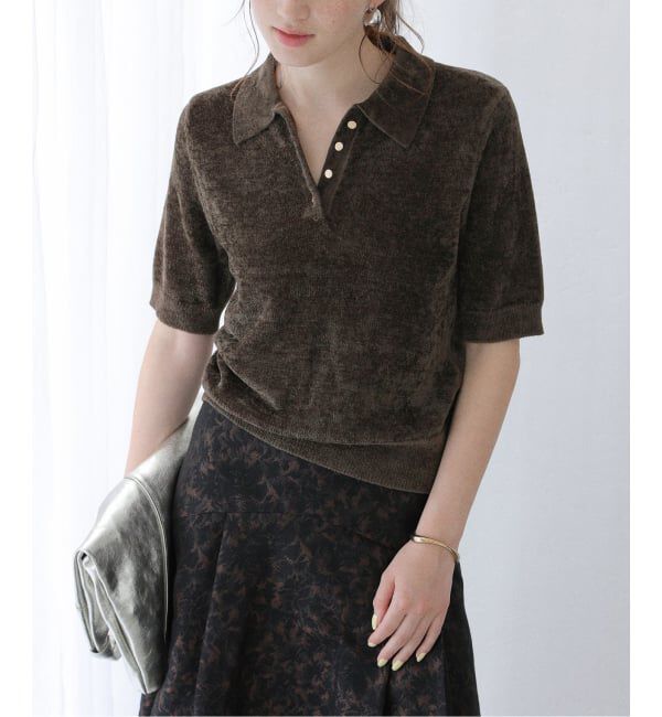  「【洗える】ベロアハーフスリーブニット」|ニット・セーター|