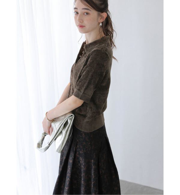  「【洗える】ベロアハーフスリーブニット」|ニット・セーター|