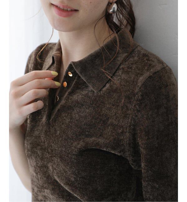  「【洗える】ベロアハーフスリーブニット」|ニット・セーター|