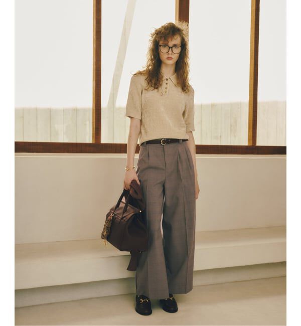  「【洗える】ベロアハーフスリーブニット」|ニット・セーター|