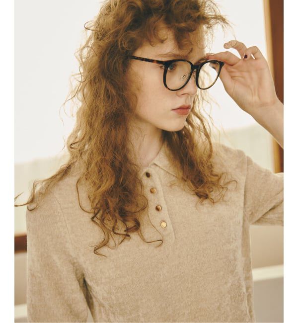  「【洗える】ベロアハーフスリーブニット」|ニット・セーター|ベージュ