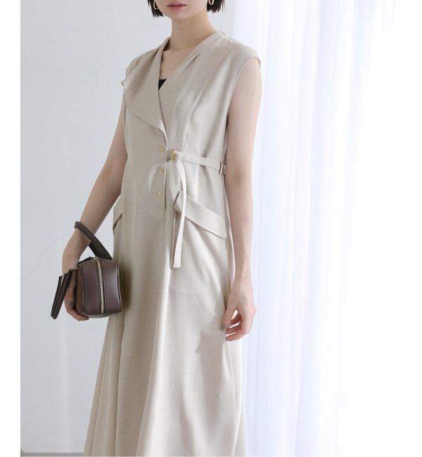  「《追加》【洗える】アシメラペルツイルワンピース」|ワンピース|ベージュ