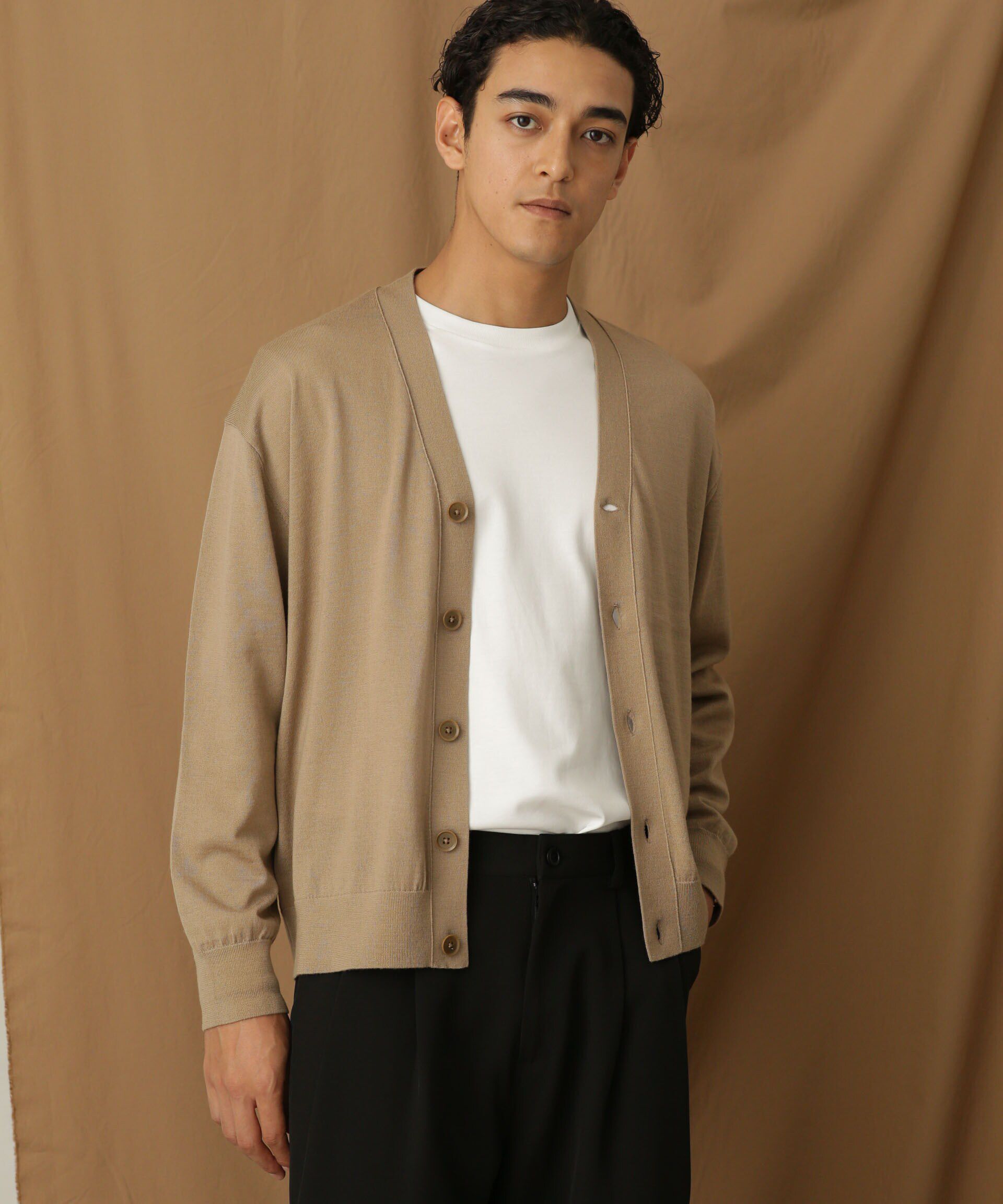 nano･universe「「毛玉レスニット」 ファインゲージＶカーディガン」|ニット・セーター|ベージュ