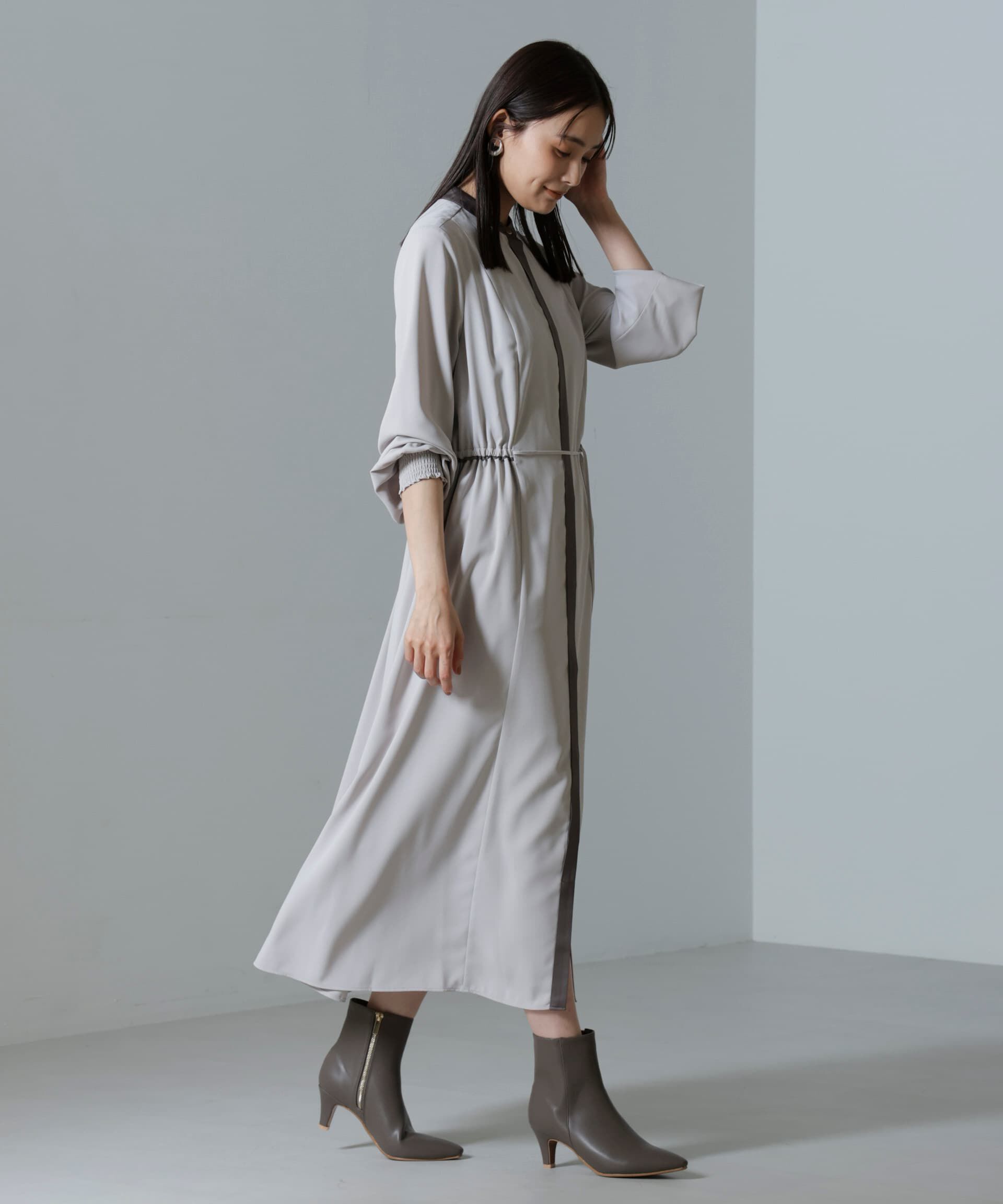 nano･universe「バイカラースタンドギャザーワンピース」|ワンピース|