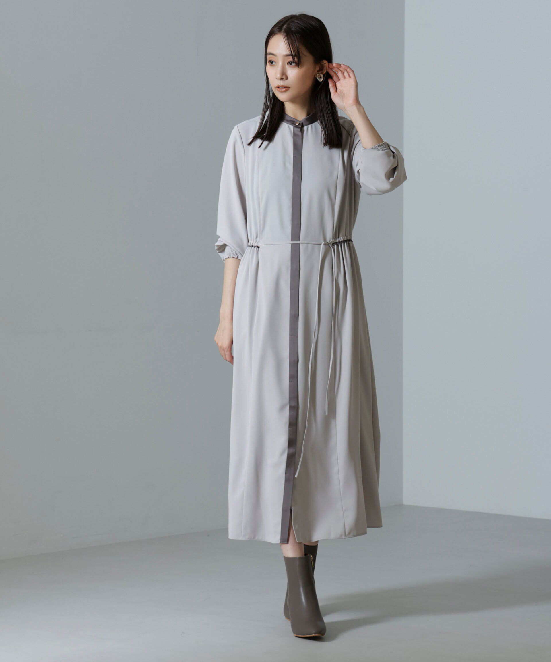 nano･universe「バイカラースタンドギャザーワンピース」|ワンピース|