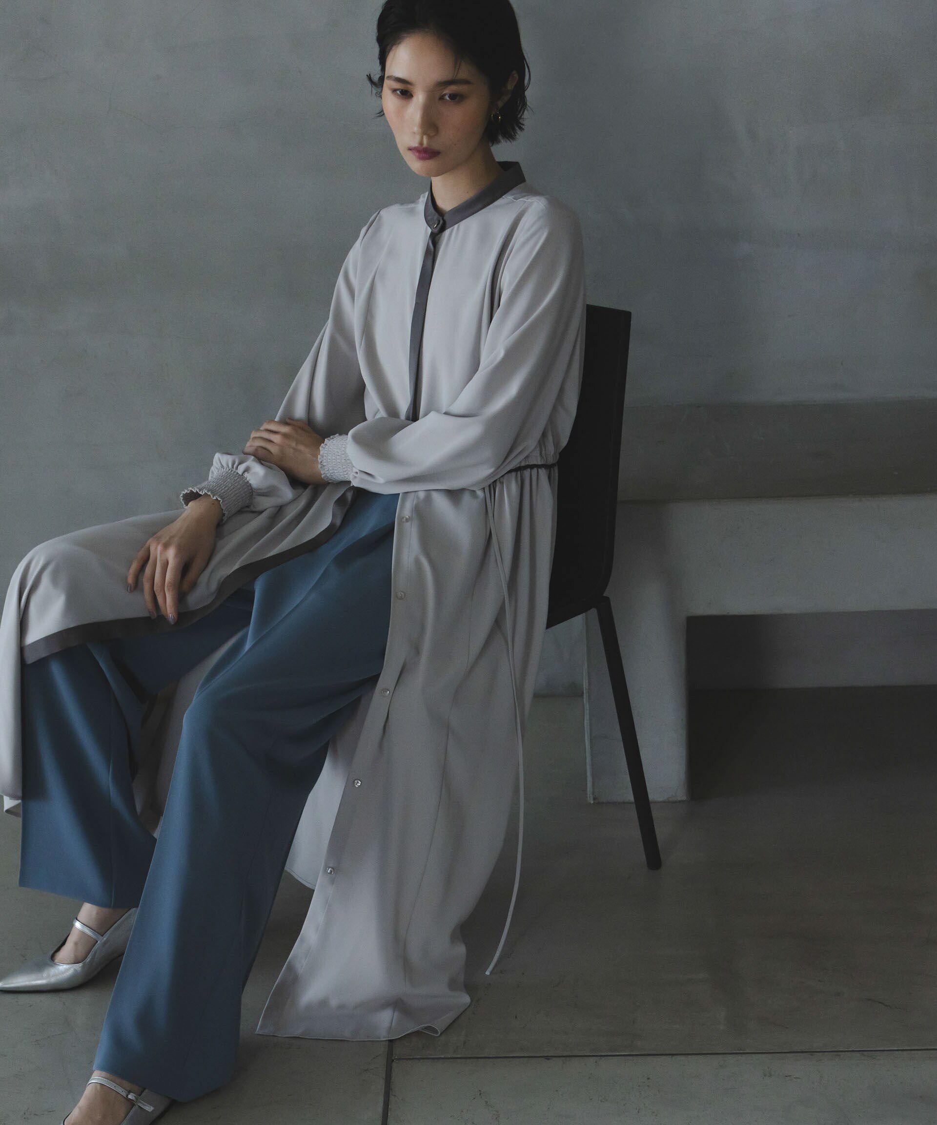 nano･universe「バイカラースタンドギャザーワンピース」|ワンピース|