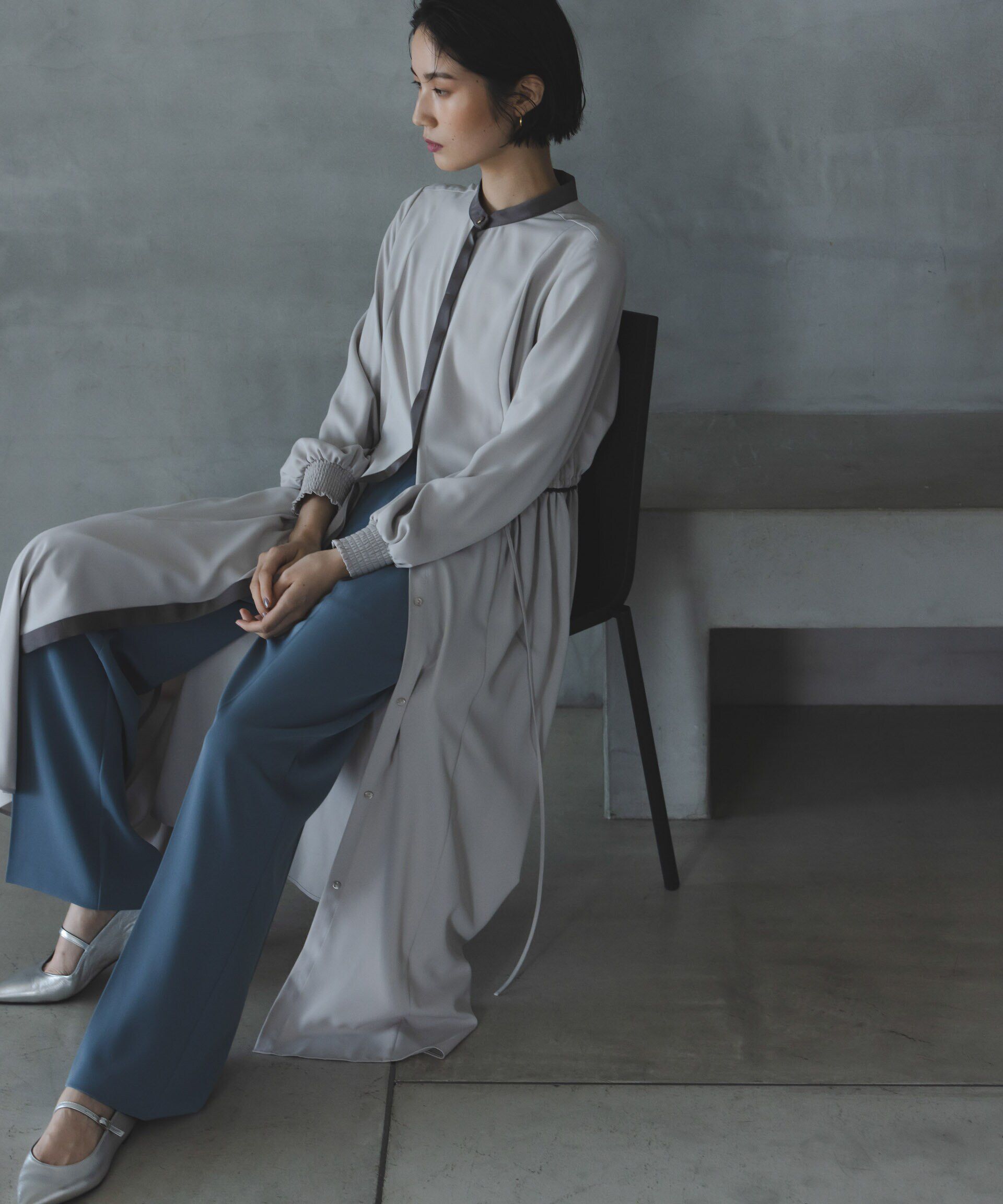 nano･universe「バイカラースタンドギャザーワンピース」|ワンピース|