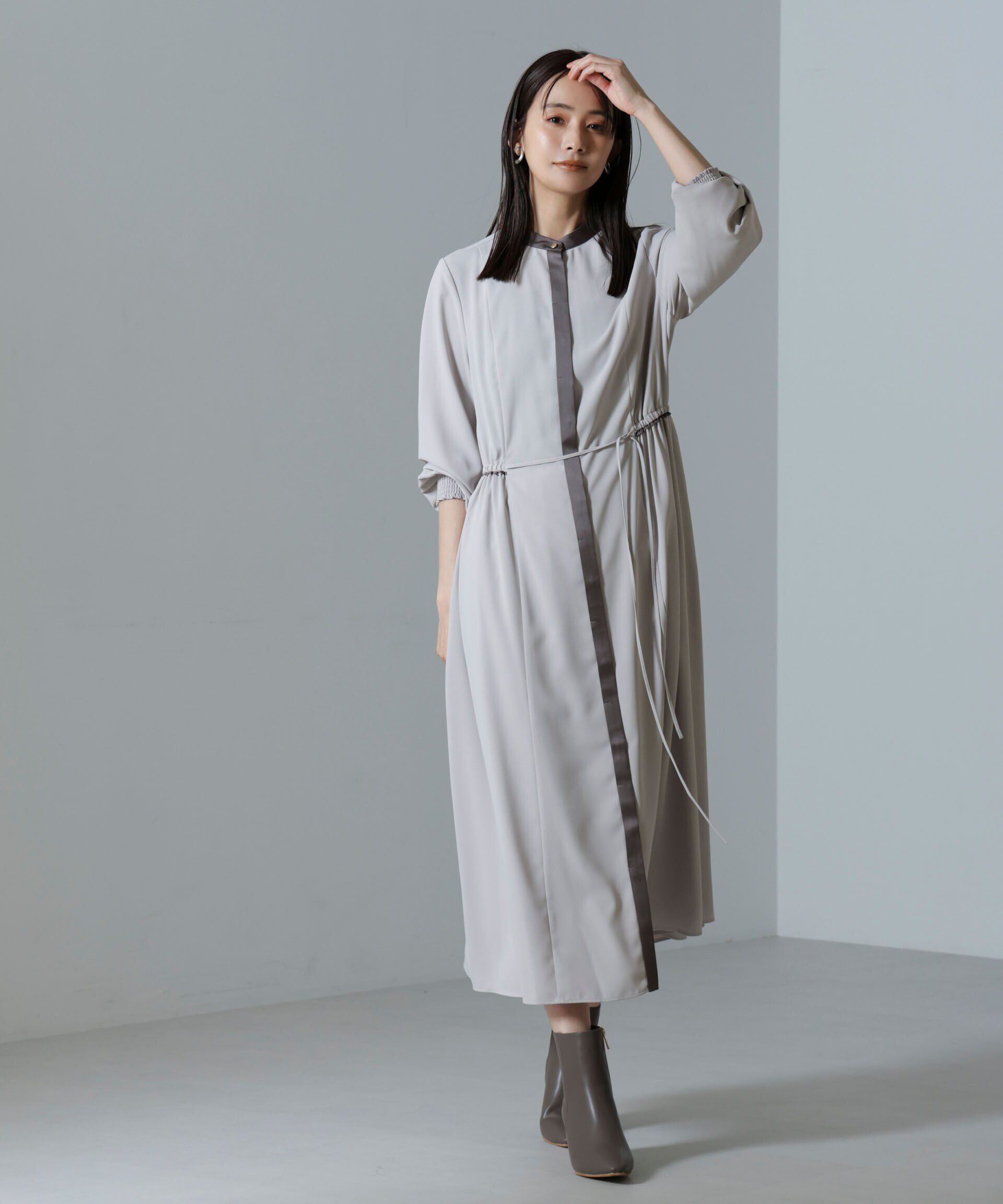 nano･universe「バイカラースタンドギャザーワンピース」|ワンピース|